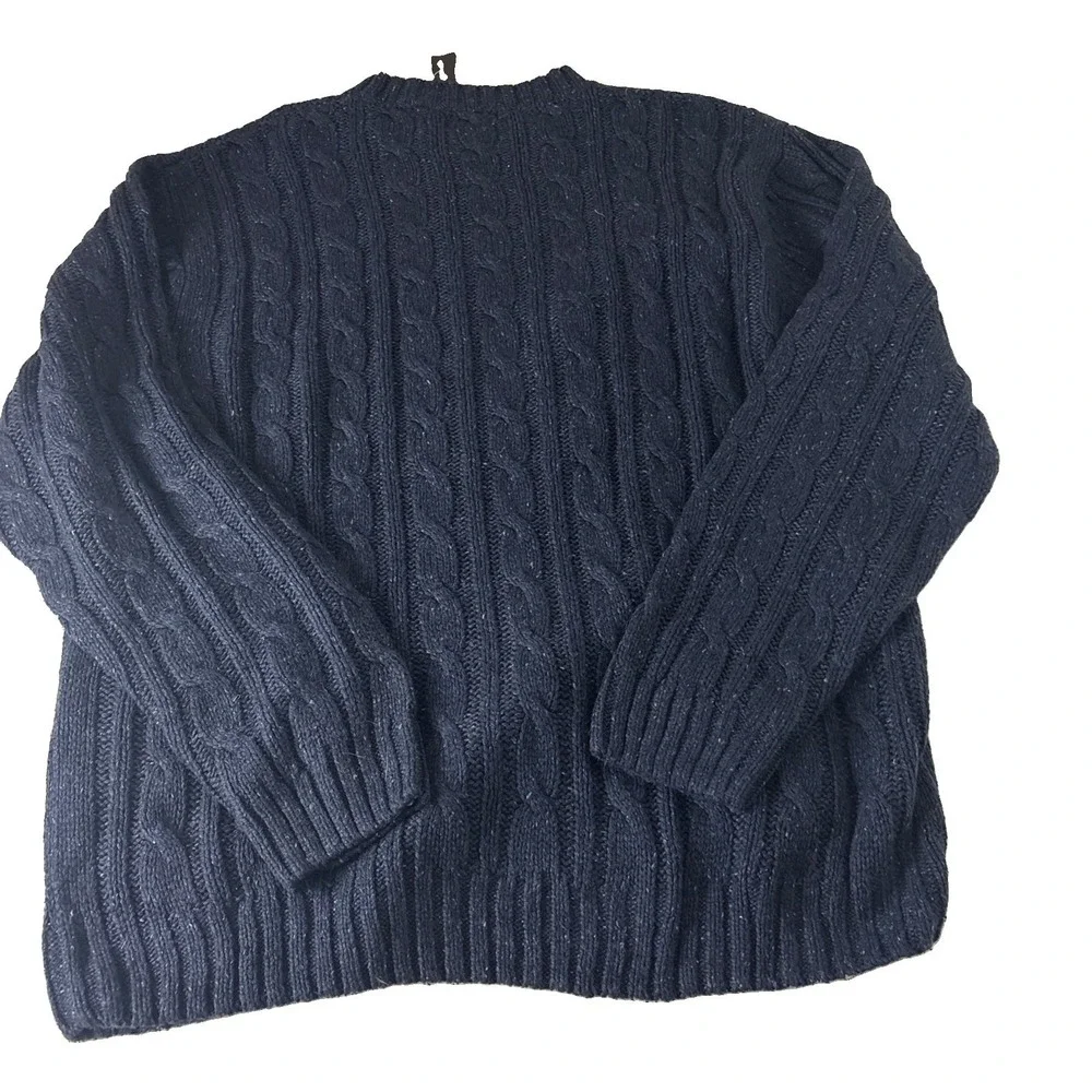 St. Johns Bay Sweater Mens XL Silk Blend Blue Cable Knit Crewneck Pullover NWOT
